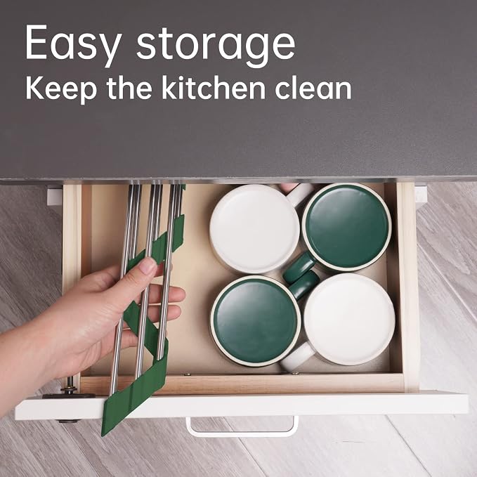 Tomorotec Triangle Roll-Up Dish Drying Rack for Sink Corner Small Foldable Stainless Steel Over The Sink Multipurpose Kitchen Drainer Caddy Organizer Storage Shelf Holder (Olive Green) | BPA-Free Food-Grade Silicone Edges Foldable Waterproof Rustproof ...