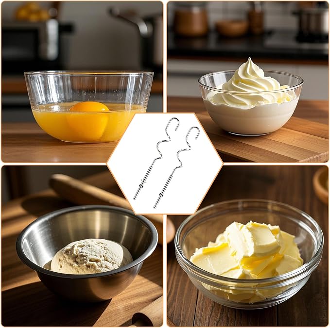 2pcs 990143000 Mixer Dough Hook for Hamilton, Stainless Steel Hand Mixer Replacement Beaters Attachments Dough Hook Accessories Compatible with Hamilton Beach 62630R 62632R 62633R