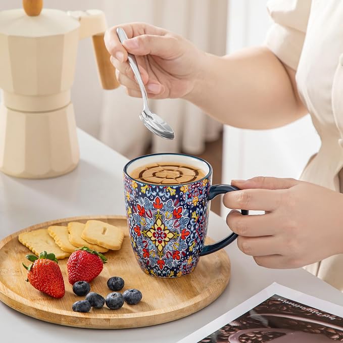 vancasso SIMI 12 oz Coffee Mugs Set of 6, Ceramic Mug with Handle, Boho | Coffee Cups for Latte, Tea, Cappuccino & Hot Chocolate, Easy-Grip Mug, Dishwasher & Microwave Safe, Bohemian Gift Set