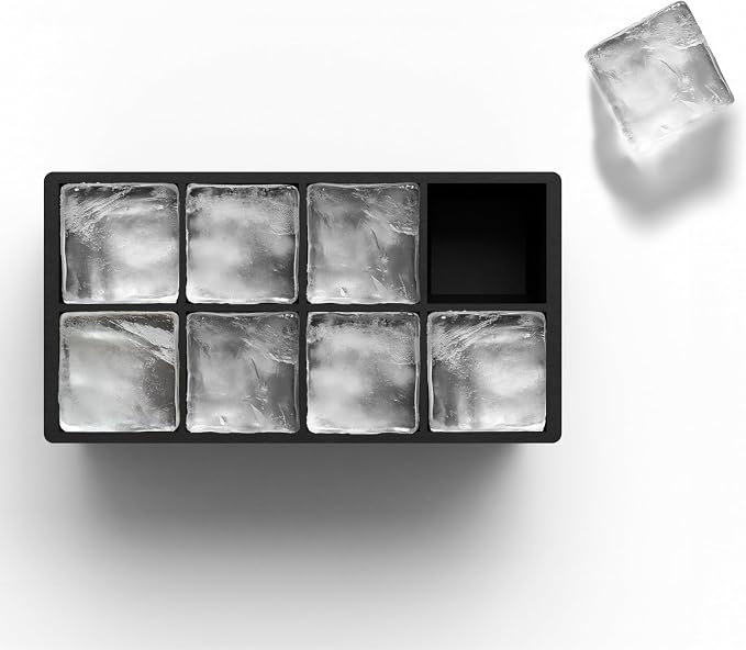 Ice Cube Molds, 2 Pack Silicone Trays for 8 Large Square Cubes | Slow Melt Large Squares, Flexible Silicone Trays, Easy Release, 2 Pack, for Whiskey Cocktails Coffee & More