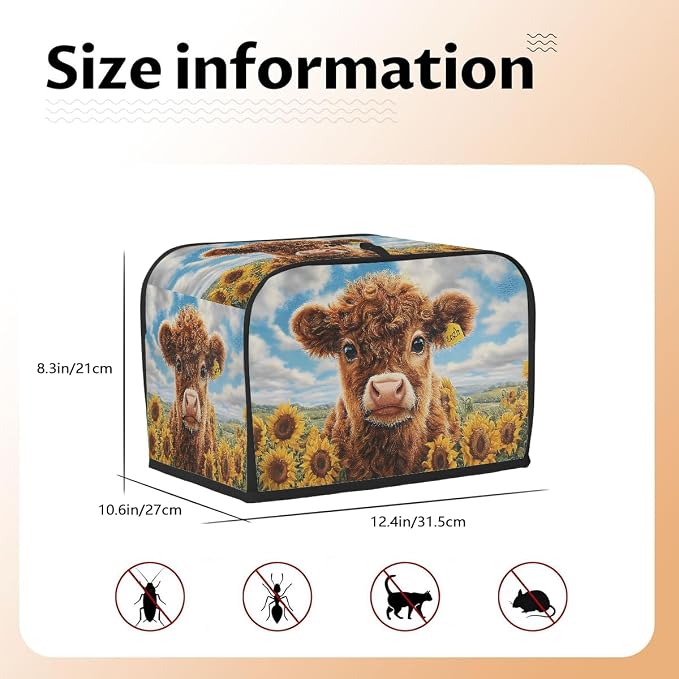 4 Slice Toaster Cover Highland Cow Sunflower Toaster Covers Four Slice Wide Slot Waterproof and Dustproof Covers for Wide Slot Toasters and Small Appliances Kitchen Decor Gifts