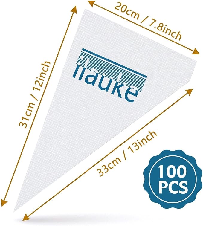 ilauke 13 Inch Disposable Piping Bags, 100 Pcs for Cake Baking Decorating | anti-burst thick material, non-slip, fits all tips, for home baking commercial kitchen DIY cupcake cookie dessert