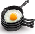 Hiceeden 4 Pack Mini Cast Iron Skillet, 4" Small Frying Pans with Double Drip-Spouts for Stove, Oven, Grill Safe, Indoor and Outdoor Use, Non-stick