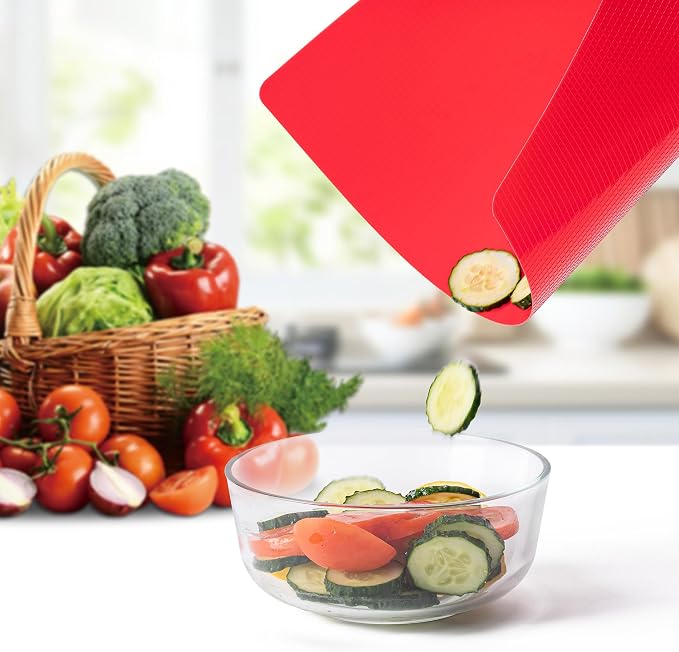 5 Pieces Flexible Plastic Cutting Board Mats with Food Icons, BPA Free Cutting Boards for Kitchen, Non Slip Cutting Mat for Meat and Vegetables (Red, Bright Yellow, Light Green, Purple, Lake Blue) | BPA Free Cutting Boards for Kitchen, Non Slip Cutting...