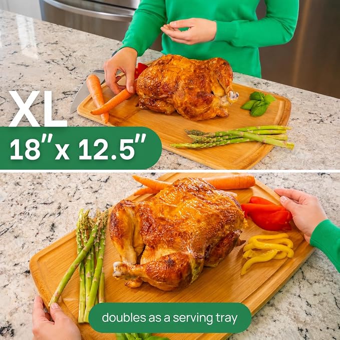 FSC-Certified Extra Large Bamboo Cutting Board Featuring 18 Inch Glue-Free Surface™ – XL, Non-Toxic Wooden Board for Family Kitchens, Butcher Block Style Food Prep with Lifetime Replacements