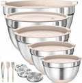 Four Flowers Heavy-Duty Mixing Bowls Set with airtight lids – 11 PCS Stainless Steel Nesting Kitchen Bowls, Mixing Bowls with Non-Slip Bottoms and Grater Attachment, Best for Mixing and Serving