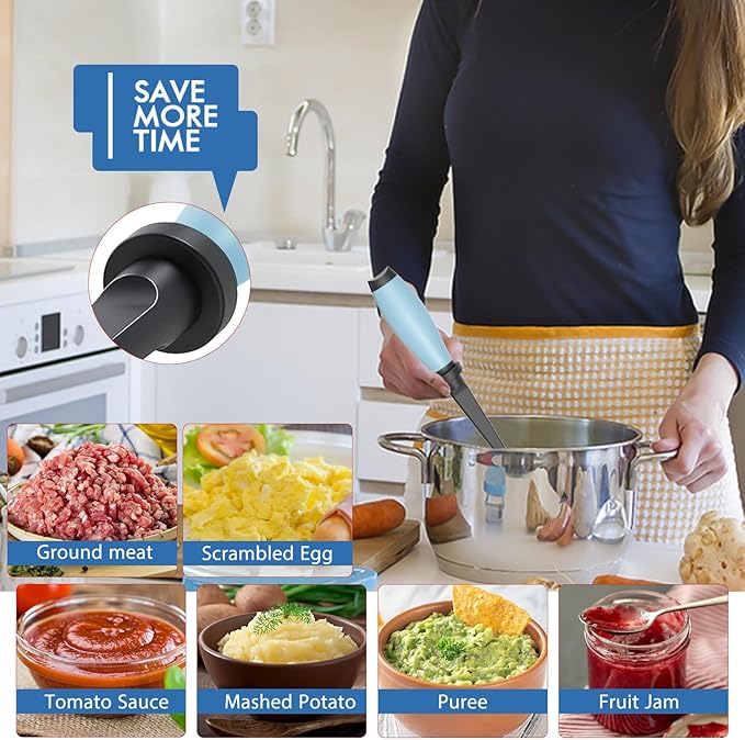 Upgrade Meat Chopper, Heat Resistant Meat Masher for Hamburger Meat, Ground Beef Smasher, Nylon Hamburger Chopper Utensil, Ground Non Stick Mix Chopper, Mix and Chop, Potato Masher Tool（Aqua） | Premium Heat Resistant Meat Masher, Nylon Potato Mashers B...