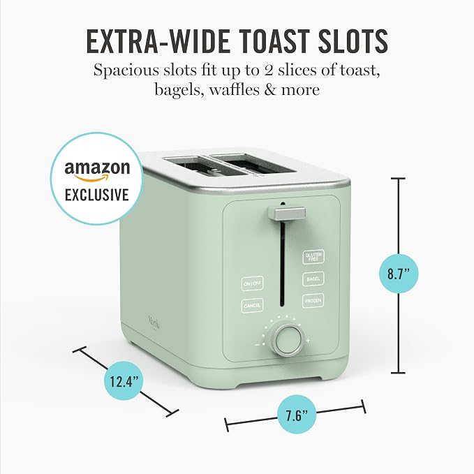 Martha Stewart 2-Slice Toaster, 3 Presets & 10 Shade Settings, Honeydew | Gluten-Free, Bagels, Extra-Wide Self Centering Slots, Waffles & Artisan Bread, Shade Memory, Cord Wrap & Removable Crumb Tray