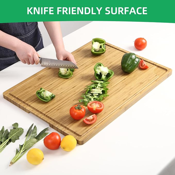 Garvee 24 in x18 in Large Cutting Board for Kitchen, Bamboo Wood Chopping Board with Juice Groove & Handles, Reversible Wooden Butcher Block Charcuteries Cheese Serving Tray