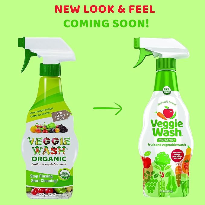 Veggie Wash Organic Fruit and Vegetable Wash, 16 Fluid Ounce, Pack of 3 | Ideal for Cleaning Produce, Vegan, Plant-Derived Ingredients, Unscented, No Parabens, Packaging May Vary