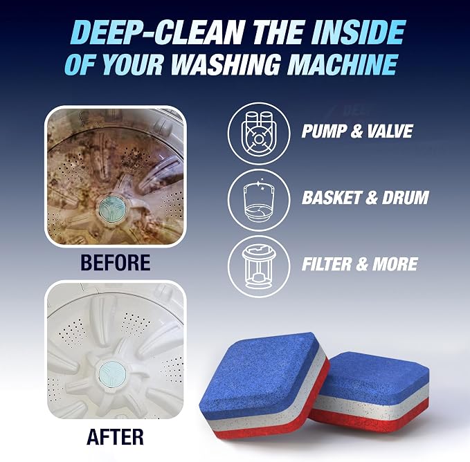 Washing Machine Cleaner Tablets, 14 Pack for HE Top Load, Eco-Friendly Tabs | Washer Machine Cleaning Tablets, 3 Layers, Septic Safe, Wash Machine Full Deodorizer, Descaler, Protector, 1 Plus Year Supply