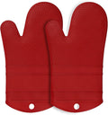 YUTAT Silicone Oven Mitts,Heat Resistant 2PCS Oven Mitts with Soft Polyester Filling,Kitchen Potholder Set - Perfect for BBQ, Baking and Cooking,RED,2 Pcs Set