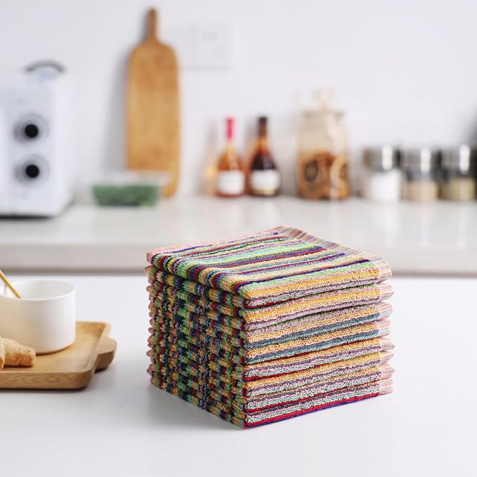 Kitchen Dishcloths for Washing Dishes, Ultra Absorbent Dish Rags, Cotton Cleaning Cloths Pack of 8, 12x12 Inches (multi-1, 12x12 inch) | High Absorbent, for Cleaning Drying Wiping, Quick Dry, 100% cotton Dishcloths, Kitchen Washcloths 12x12 Inches