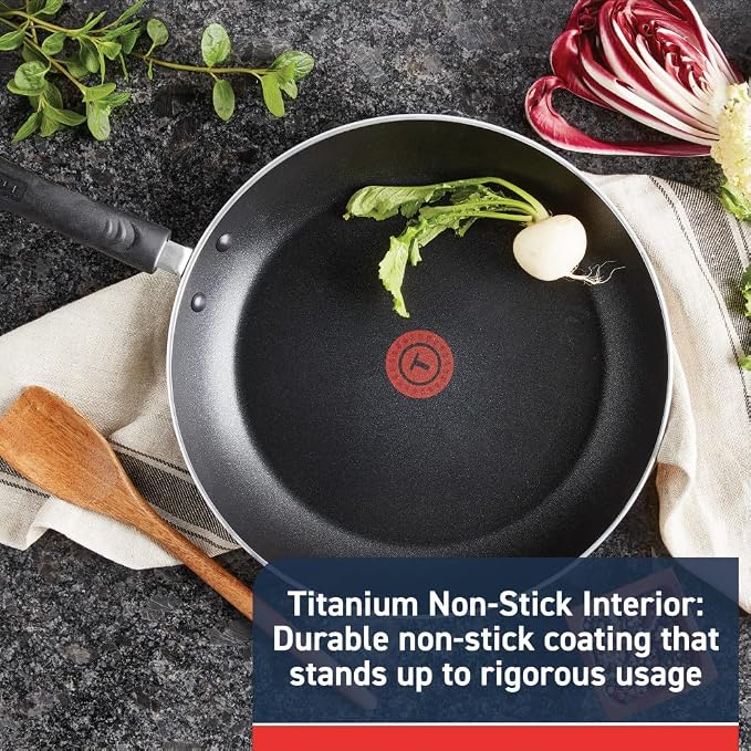 T-Fal Experience Non Stick Fry Pan Set 3 Piece, 8, 10.25, 12 Inch Induction Oven Broiler Safe 400F, Cookware, Kitchen Cooking Set, Pots and Pans, Skillets, Frying Pans, Dining, Dishwasher Safe, Black