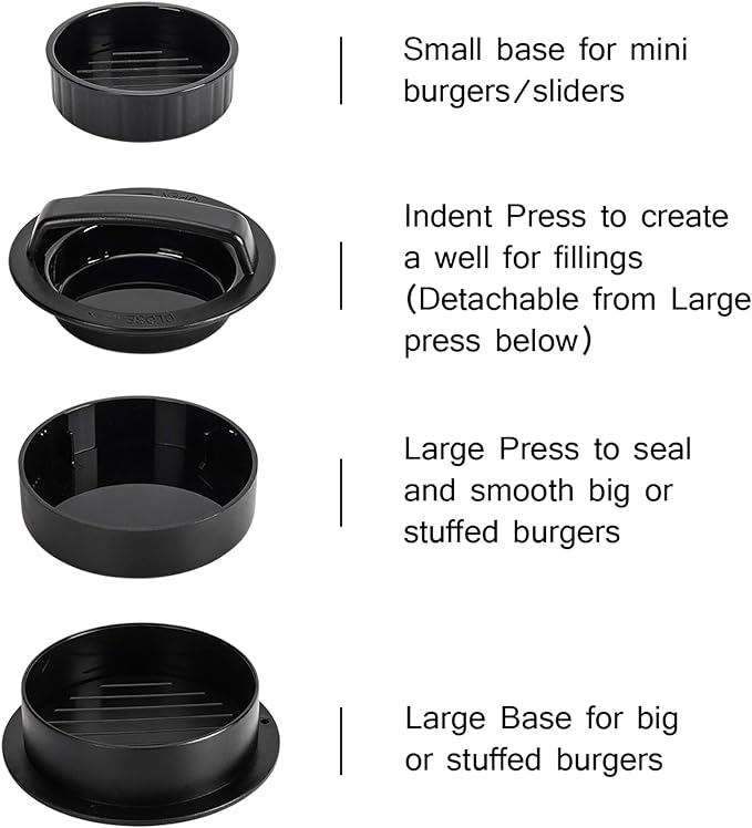 Burger Press Hamburger Patty Maker Slider Press Stuffed Burger Patty Press Regular Burger Patties Cookery Mold 3 in 1 Non Stick Kitchen Barbecue Tool
