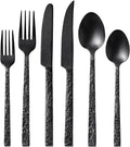 36 Pcs Black Hammered Silverware Set with Steak Knives for 6, 18/10 Stainless Steel Heavy Duty Flatware Set, Tableware Cutlery Utensil Sets for Home Restaurant Dishwasher Safe