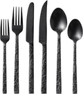 24 Pcs Black Hammered Silverware Set with Steak Knives for 4, 18/10 Stainless Steel Heavy Duty Flatware Set, Tableware Cutlery Utensil Sets for Home Restaurant Dishwasher Safe
