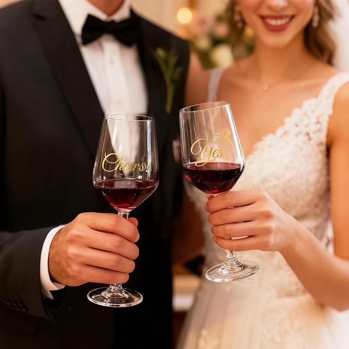 AW BRIDAL Fiance and Fiancee Enagagement Gifts Wine Glasses Set of 2 | Bridal Shower Bachelorette Gifts for Bride and Groom to Be, Wine Glass Gift Basket for Newly Engaged Couple 2026