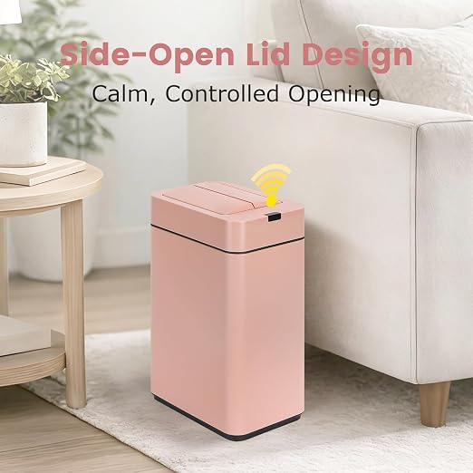 SYNCVIBE Slim Bathroom Trash Can, 2.6 Gallon, Butterfly Sensor Lid, Pink | Stainless Steel Garbage Can, Automatic Trash Bin, IPX5 Waterproof Wastebasket for Under Counter and Small Spaces