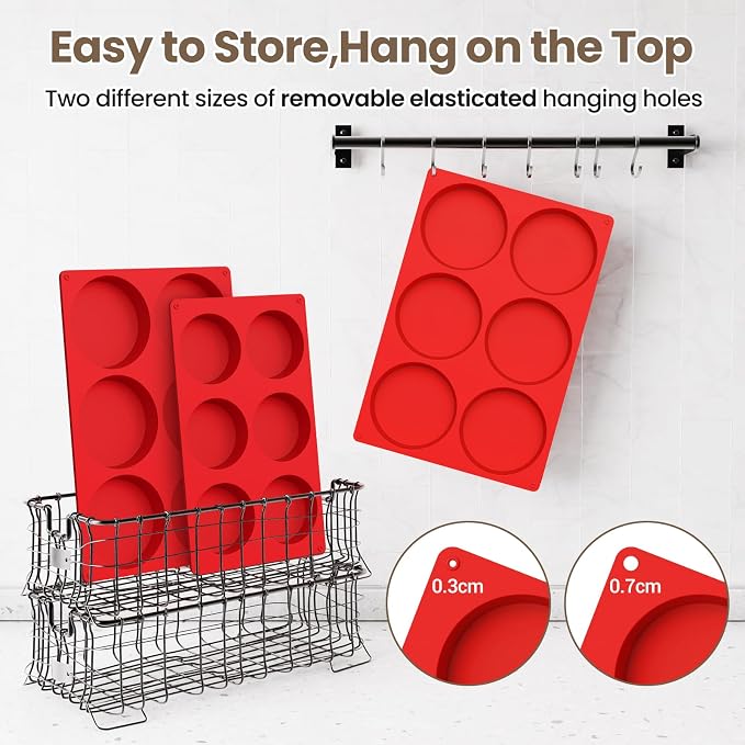 Redfly Silicone Egg Molds for Breakfast Sandwiches 3 Pcs, Non Stick 4 Inch Egg Bites Baking Pans, Jumbo Silicone Muffin Pans for Baking, Round Muffin Top Pan for Whoopie Pie Pan, Hamburger, Fruit Tart