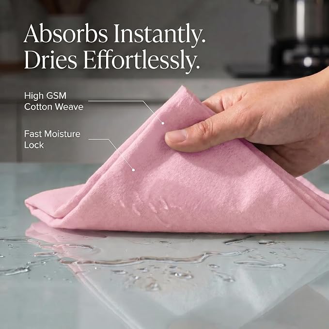 Urban Villa Kitchen Towels Cotton Dish Towels 20”x30” (Set of 6) Pink