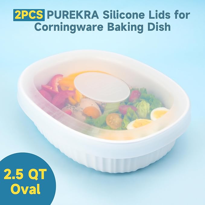 Silicone Lids for CorningWare 2.5 QT Oval Casserole Dish, 2 Pack Reusable Covers for CorningWare F-2-PC Oval French White Baking Dish (Dish not Included) Dishwasher & Microwave & Freezer Safe