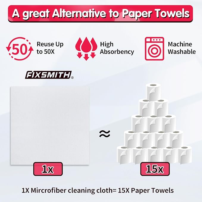 White Microfiber Cleaning Cloth, Pack of 100, 11.5"X11.5" Cleaning Rags for Housekeeping and Kitchen, Reusable Shop Towels, Microfiber Towels for Cars, Lint Free, Scratch-Free