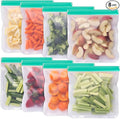 8 Pack Reusable 1 Gallon Freezer Bags, BPA-Free, Dishwasher Safe | 8 reusable 1-gallon PEVA bags with leak-resistant double zippers; freezer and top-rack dishwasher safe for food storage