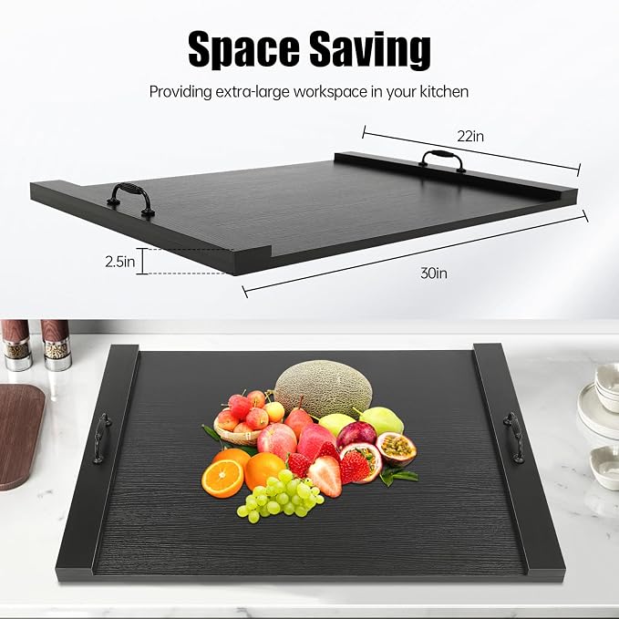 Stove Top Cover – 30" x 22" Wooden Noodle Board with Handles, Extra Counter Space Stove Protector & Decorative Tray for Gas or Electric Ranges, Apartments & RV Kitchens