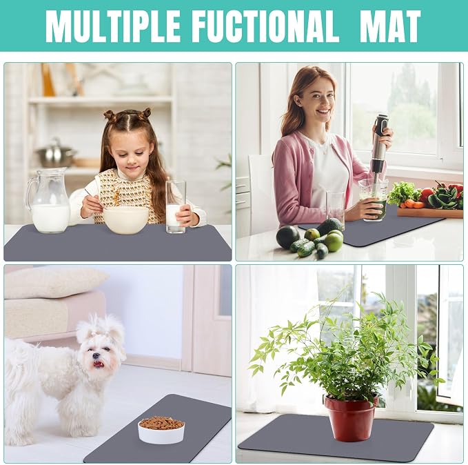 Coffee Mat Super Absorbent Dish Drying Mat Coffee Bar Mat 18"x 32", Grey | Match with Coffee Machine Accessories Large Drying Mats for Kitchen Counter
