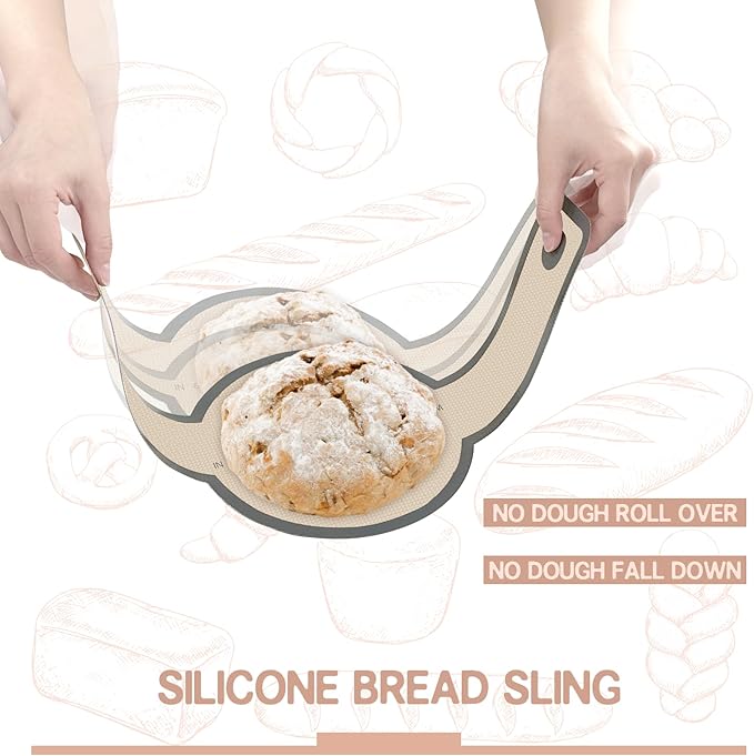 Koolstuffs Sourdough Silicone Bread Sling for Dutch Oven, 2 Pack | Long Handles for Dough Transfer, Nonstick Bread Release, Dishwasher Cleanup, Flexible Reusable Design, Oval and Round, Gray