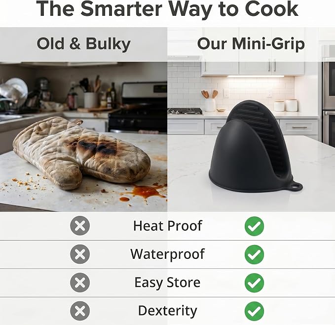 Silicone Kitchen Oven Mitts Set, Mini Finger Protector Cooking Pinch Grips Pot Holder Toaster Oven Accessories,BBQ Baking Mittens Heat Resistant Gloves, 2 Pairs（Black and Cool Gray）