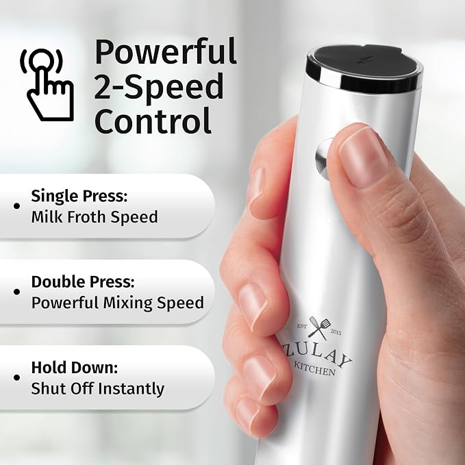 Zulay Kitchen Rechargeable Milk Frother Handheld - Frother Wand, Drink Mixer, Electric Whisk Frother, for Cappuccinos, Matcha & Protein Powder - Lux Double Whisk 2 Speed Waterproof 2000mAh White
