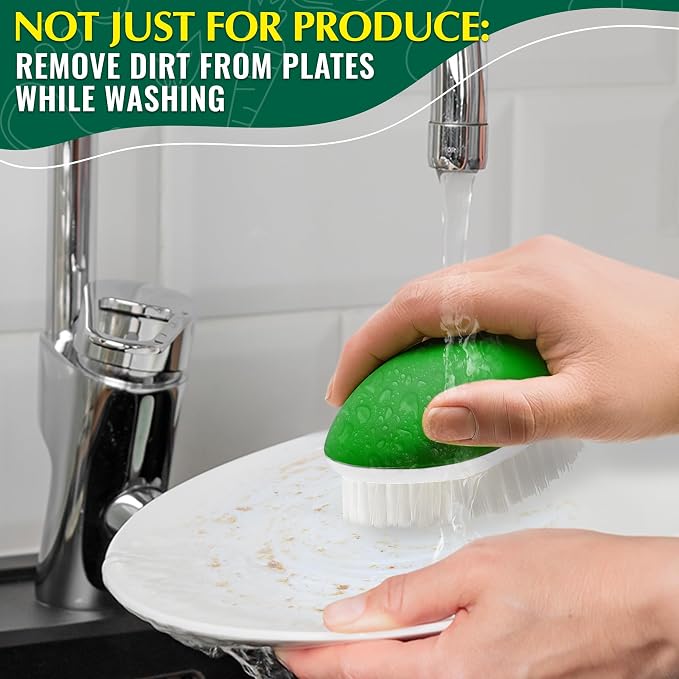 2 Pcs Potato Scrubber Brush, 2.3"x3.9", Soft and Stiff Bristles | Vegetable Brush Scrubber for Food, Ergonomic Design, Crack-Resistant Frame, Drawer Storage; for Carrots, Apples, & Mushrooms
