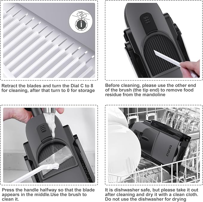 5 in 1 Adjustable Safe Mandoline Slicer for Kitchen with Paring Knife | Safe Mandoline Slicer for Kitchen, Easy to Clean/Storage, Potato Slicing, Strips, Shredding, Dicing, Chop, Cleaning brush