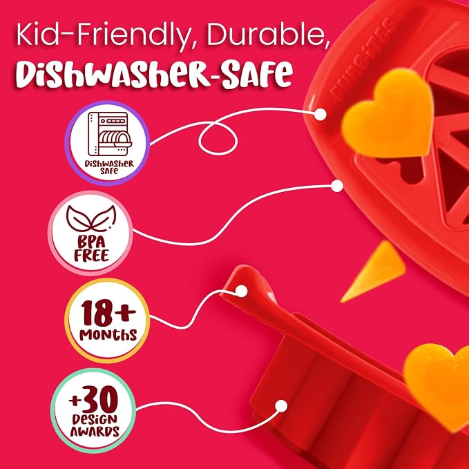 Sandwich Cutter for Kids Lunch, Crustless Bento 2-Pc Set, 1 Pack | Red Hearts food cutter for toddlers, bite-size uncrustable shapes, bento lunch accessory, BPA-free, dishwasher safe