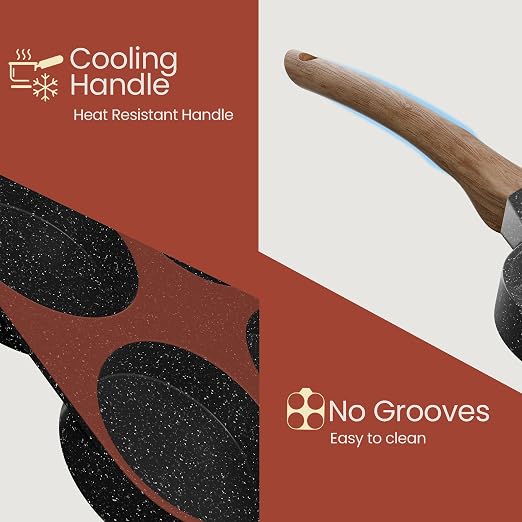 4-Cup Nonstick Frying Egg Pan Gray Marble, Granite Pancake Pan, PFOS & PFOA Free, Die-Cast Aluminum with Heat-Resistant Handle, 500°F Stove-Safe, Compatible with Induction, Gas & Electric Cooktops