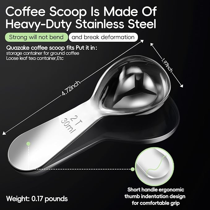 Coffee Scoop 2 Tablespoon Measuring Spoons for Ground Coffee30ML18/8(2Pcs). | (304)Sturdy Short Handle 2 Tbsp Metal Stainless Steel Coffee Spoon,Coffee Measuring Scoop Fit into Airscape Coffee Canisters.
