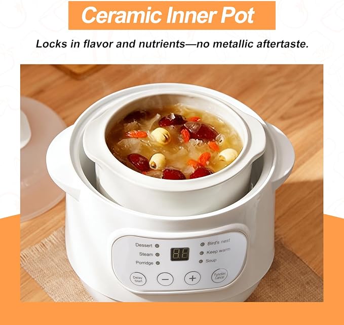 1L Electric Stew Pot Slow Cookers Electric Stew Cooker Ceramic Liner with Lid Ceramic Casserole Cooking Pot for Stove Porridge Rice Soup