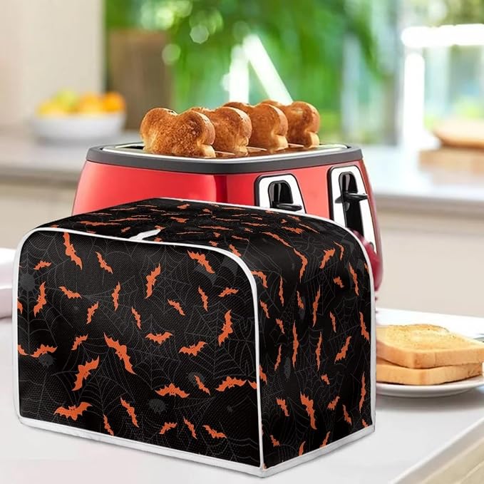Halloween Spider Web Bats Toaster Cover - Dustproof & Waterproof 4 Slice Small Appliance Cover