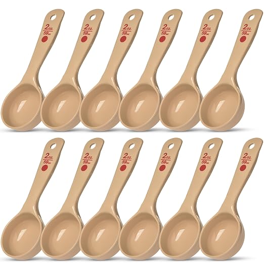 Carlisle FoodService Products CFS 432406 Solid Short Handle Portion Control Spoon, 2 oz, Beige (Pack of 12)