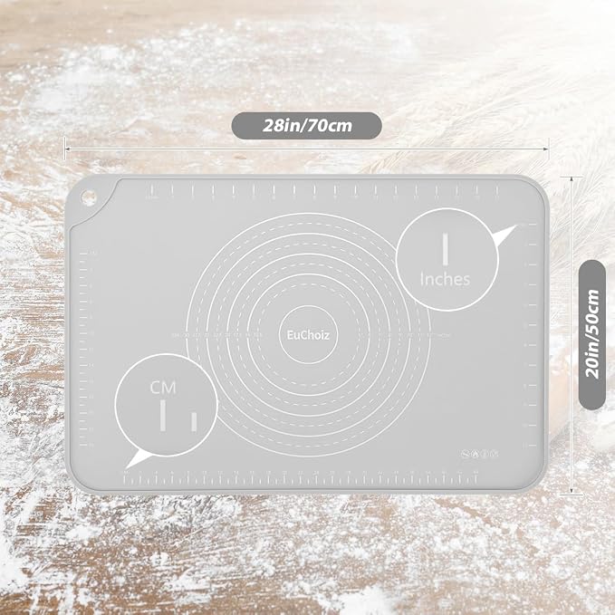 Silicone Pastry Mat 28"*20" Extra Thick Non Stick Baking Mat Food Grade Silicone Dough Rolling Bake Mat with Edge Heightening Light Grey
