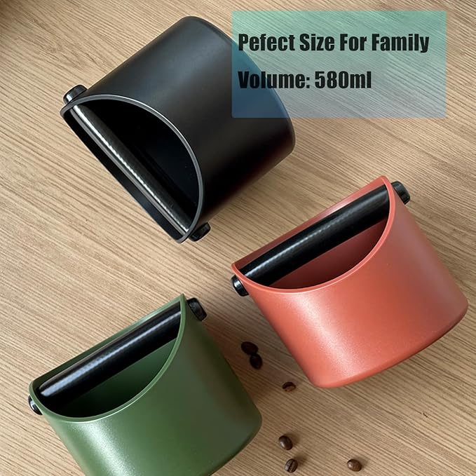 Coffee Knock Box, 4.6 in, Barista Style Espresso Grounds Knock Box, Removable Plastic Knock Rod, Non-Slip Base, Espresso Maker Accessory (Green)