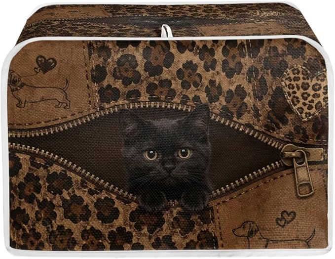 Black Cat Print Bread Machine Cover 2 Slice Leopard Print Toaster Oven Dust Covers Anti Fingerprint Protective Cover for Kitchen