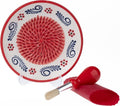 Ceramic Garlic Grater Plate - Handmade 4 Pcs Press - Natural Grinder - Decorative Mincer - Ginger, Cheese Grater - Hand Dish (Apple Red)