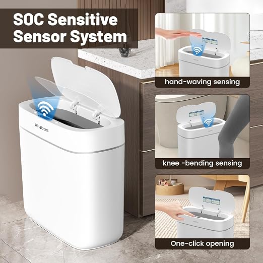 MOPALL 3.5 Gallon Motion Sensor Bathroom Trash Can with Lid | IPX5 Waterproof, Touchless Automatic Lid, Odor Control, Slim Design for Narrow Spaces