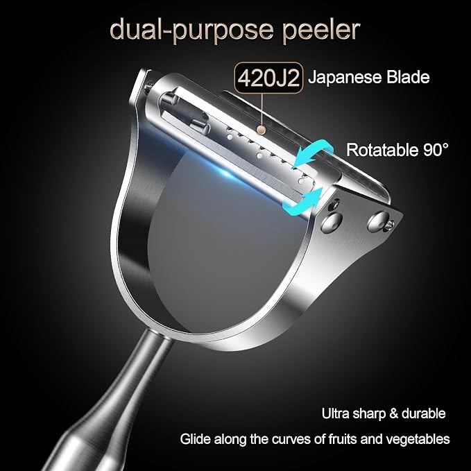 2 in1Julienne Vegetable Peeler,Stainless Steel Silver | julienne shredder tool peels and slices into julienne strips; non-slip handle, suitable for both right- and left-handed users