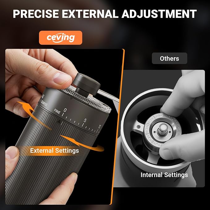 CEVING Mini Manual Coffee Grinder With 40 Adjustable Settings, Black | Portable Hand Coffee Bean Mill with Ceramic Conical Burrs, 30g Capacity, Ideal for Travel, Camping, French Press, Pour Over