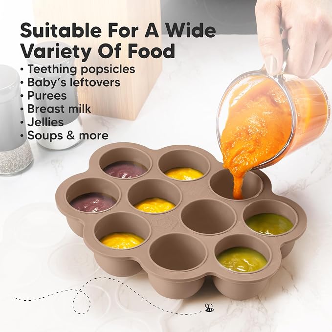 KeaBabies Silicone Food Freezer Trays with Lid, 2oz x 10 Pods (Chai Latte) | Baby Food Storage Containers, Easy Puree Meal Prep, Breast Milk Silicone Freezer Molds, Dishwasher, Microwave Safe, BPA-Free