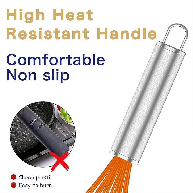 OYV Orange Silicone Whisk Set of 3, 8/10/12 Inch, Non-Scratch | BPA-Free Silicone, Heat Resistant Up to 480°F, Stainless Steel Core, Dishwasher Safe, Nonstick-Safe